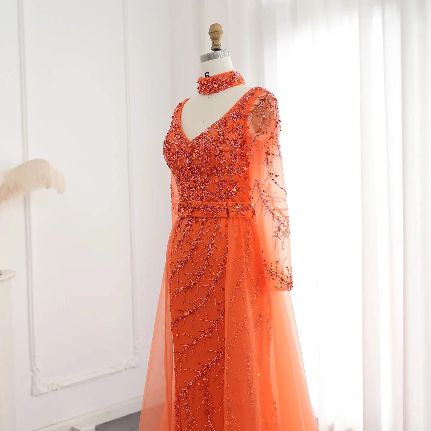 Luxury Beaded Embroidered Dress with Overskirt