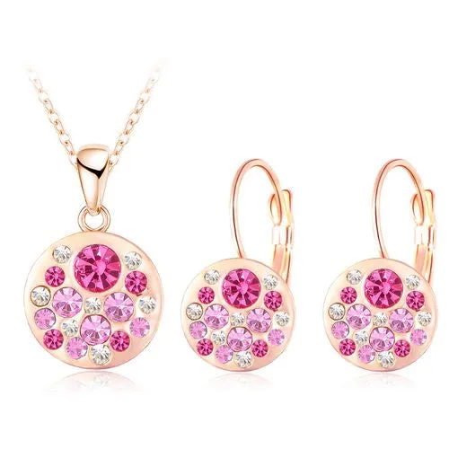 LZESHINE Hot 2017 Austrian Crystal Jewelry Set for Women Rose Gold Color Round Style Pendant/Earrings Sets parure bijoux femme