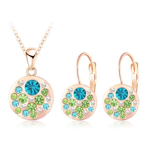 LZESHINE Hot 2017 Austrian Crystal Jewelry Set for Women Rose Gold Color Round Style Pendant/Earrings Sets parure bijoux femme