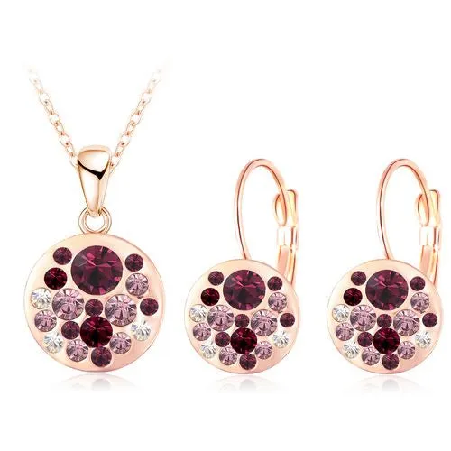 LZESHINE Hot 2017 Austrian Crystal Jewelry Set for Women Rose Gold Color Round Style Pendant/Earrings Sets parure bijoux femme