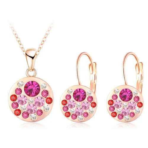 LZESHINE Hot 2017 Austrian Crystal Jewelry Set for Women Rose Gold Color Round Style Pendant/Earrings Sets parure bijoux femme