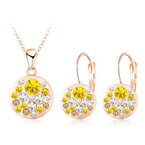 LZESHINE Hot 2017 Austrian Crystal Jewelry Set for Women Rose Gold Color Round Style Pendant/Earrings Sets parure bijoux femme