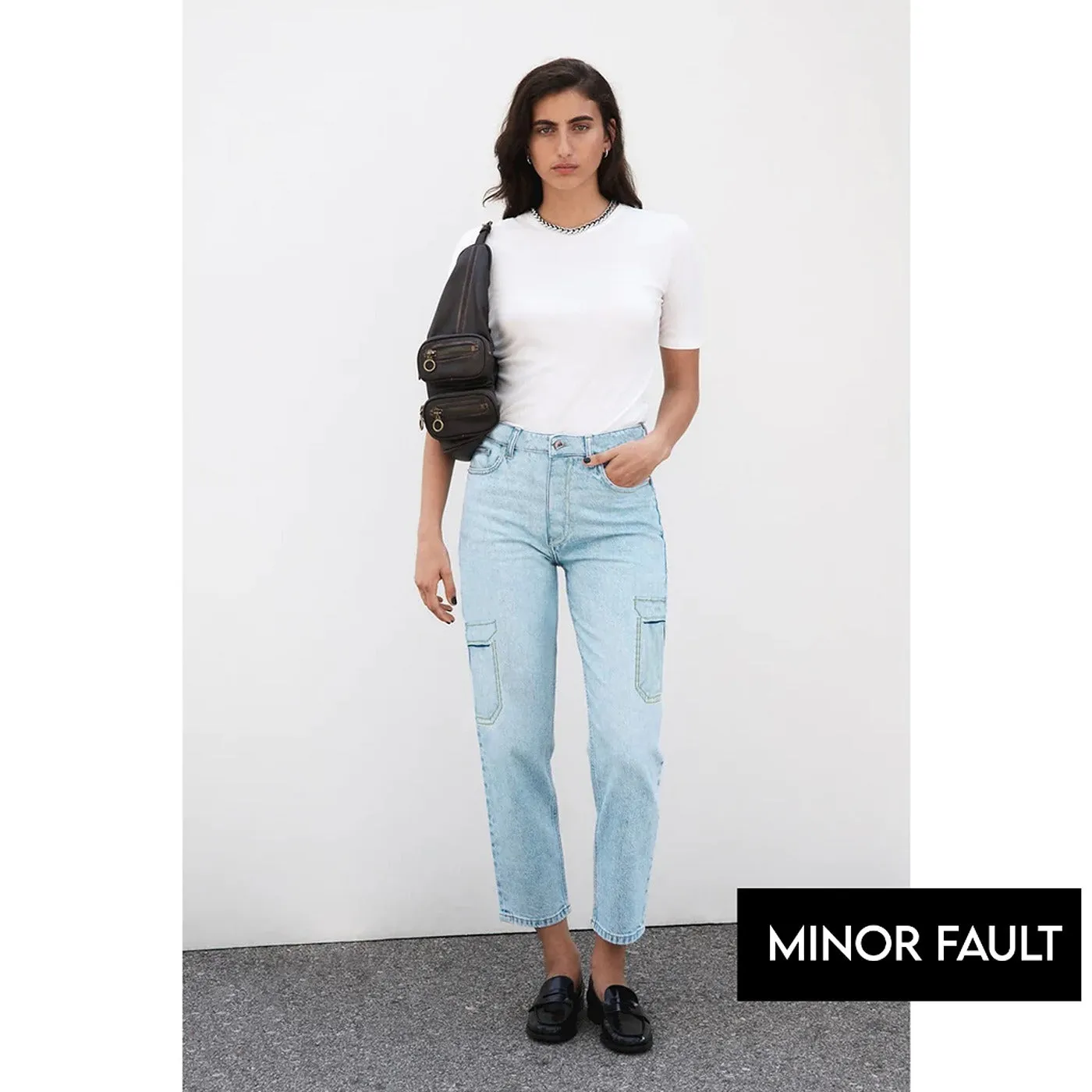 (Minor Fault) Light Blue Cargo Mom Jeans