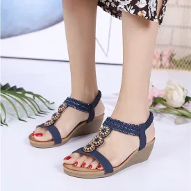 OCW Women Orthopedic Sandals 3D Flower Rhinestoned Bohemian Sandal Back Strap Leisure