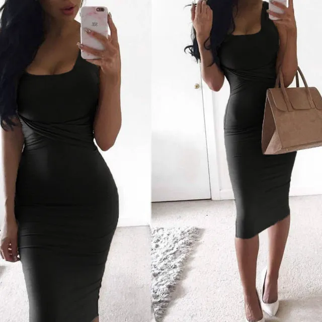 office dress 2017 Sexy Ladies Dress Scoop Collar Sleeveless Tight Dresses Clubwear Party Women Femme vestidos de festa GV575