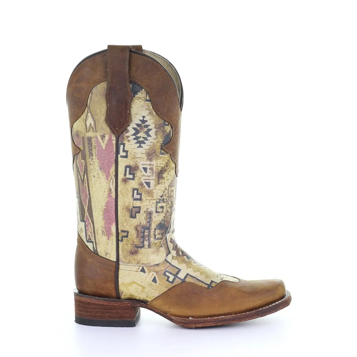 On Sale Brown Aztec Print Corral Blunt Toe Boots for Women