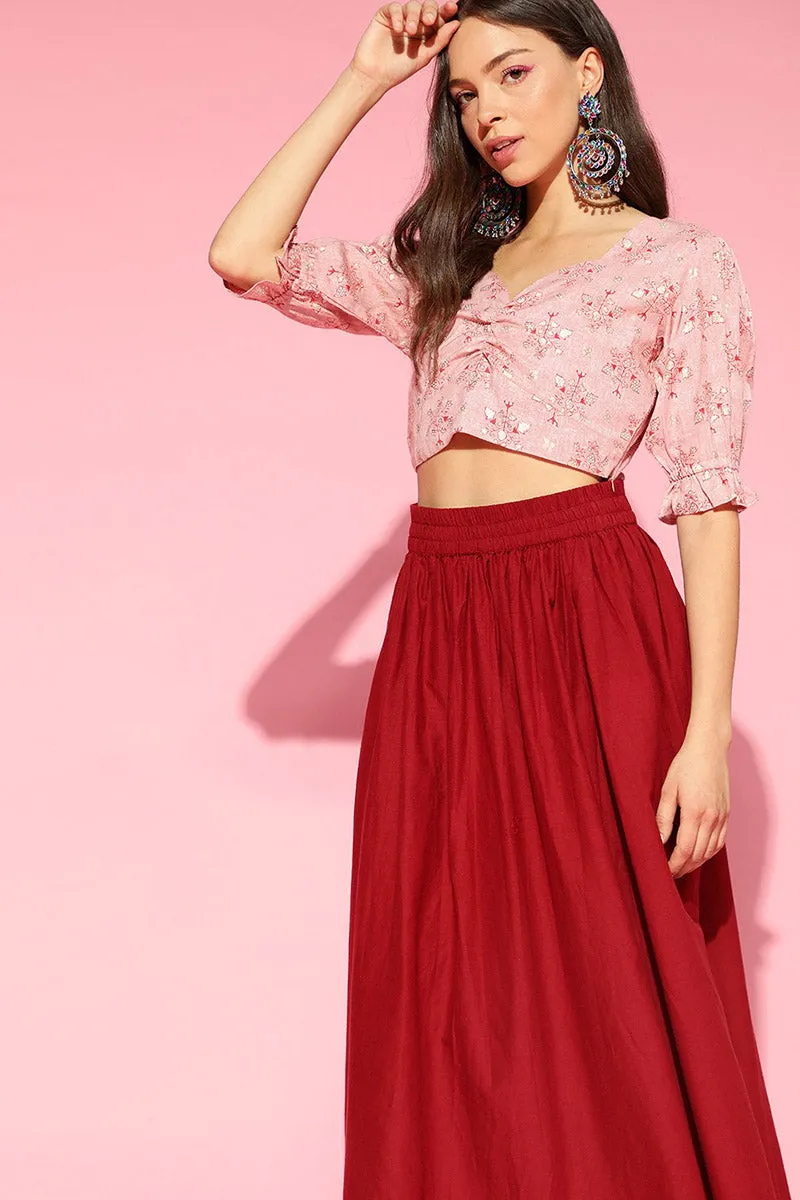 Peach Cotton Ethnic Motifs Crop Top