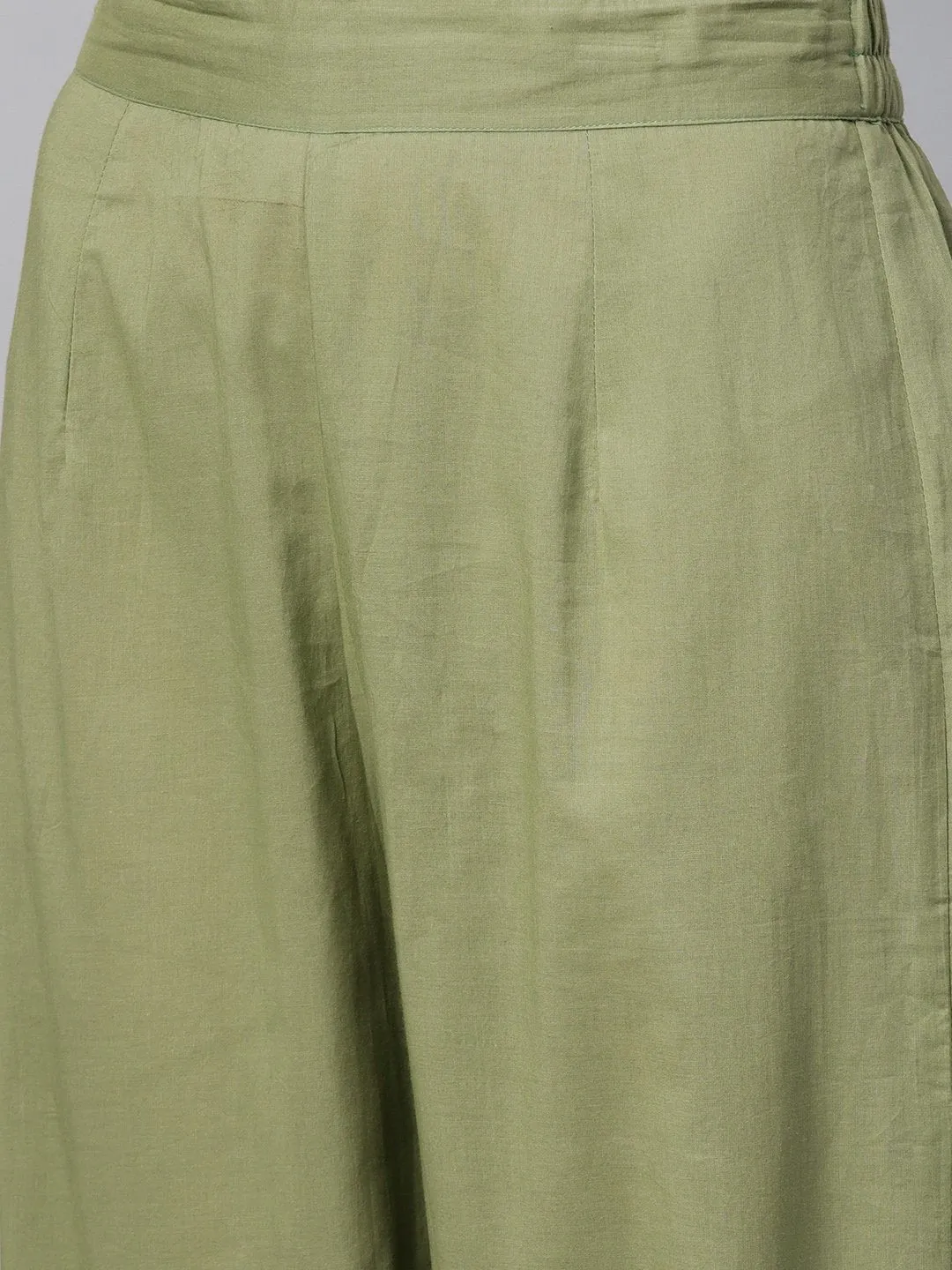 Pistachio Green 3/4Th Sleeve Printed Kurta Set With Ankle Length Printed Pants