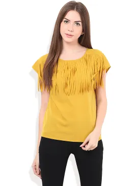 PORSORTE Women's Polyester Solid Yellow Top