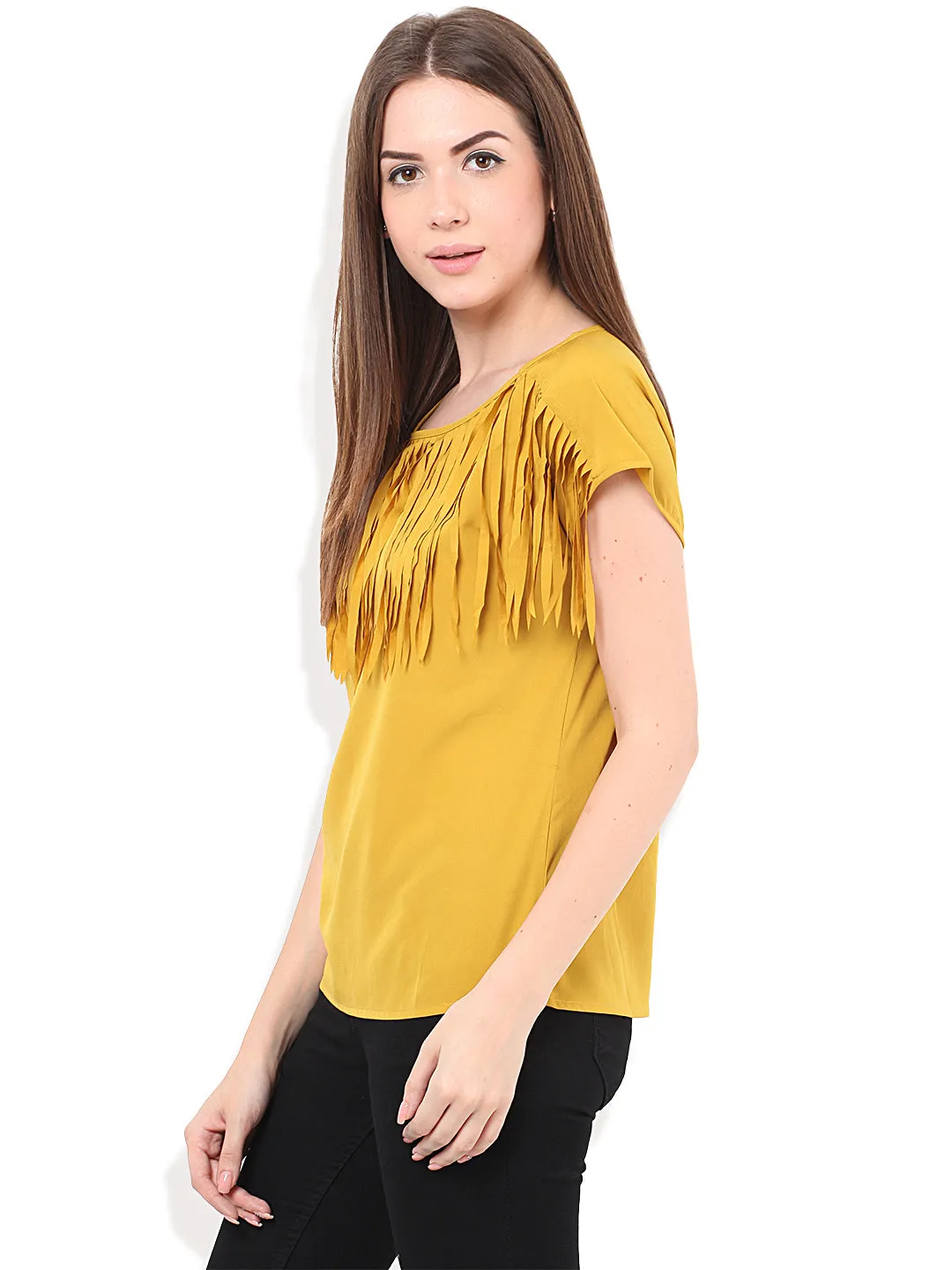 PORSORTE Women's Polyester Solid Yellow Top