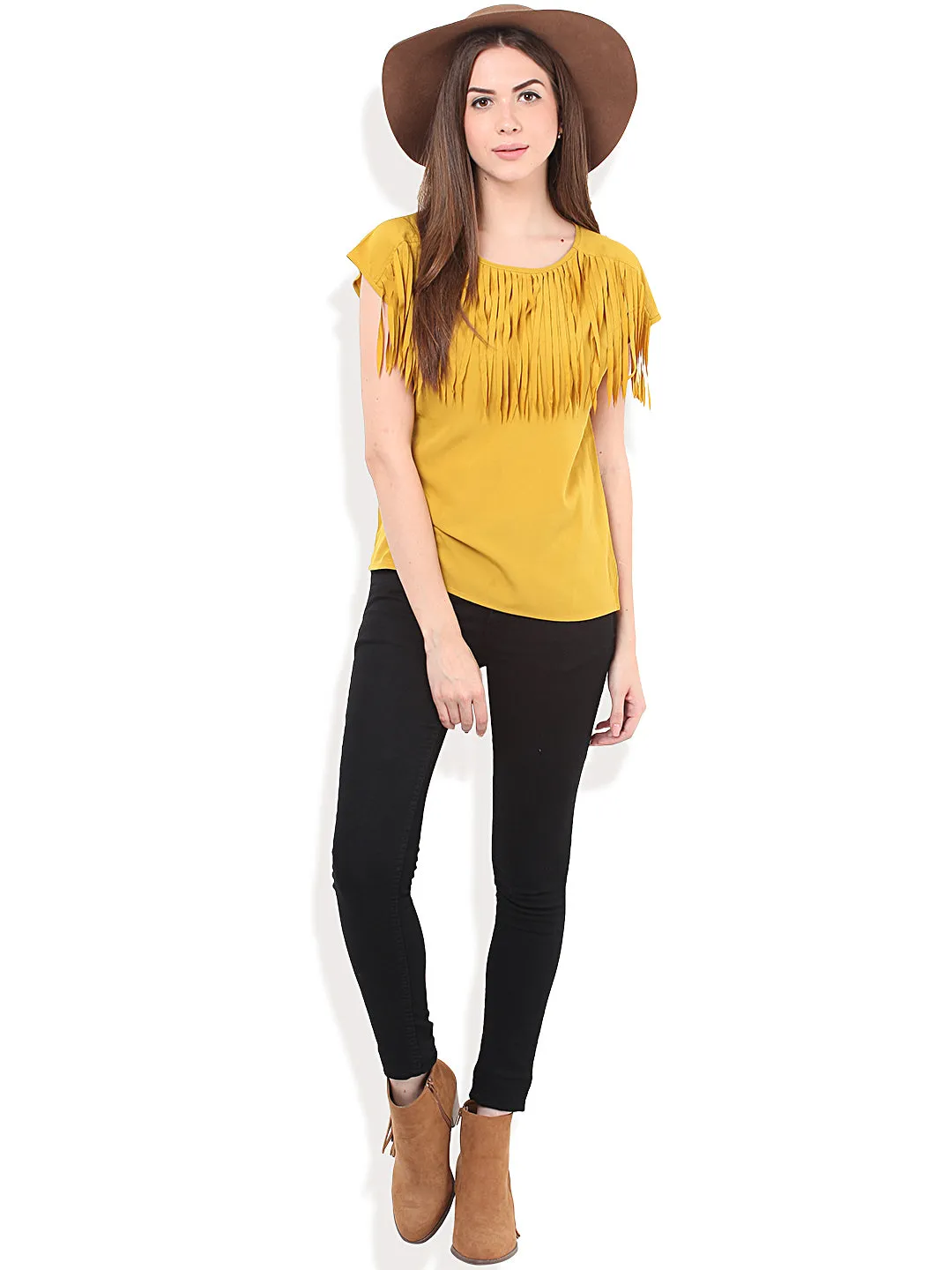 PORSORTE Women's Polyester Solid Yellow Top