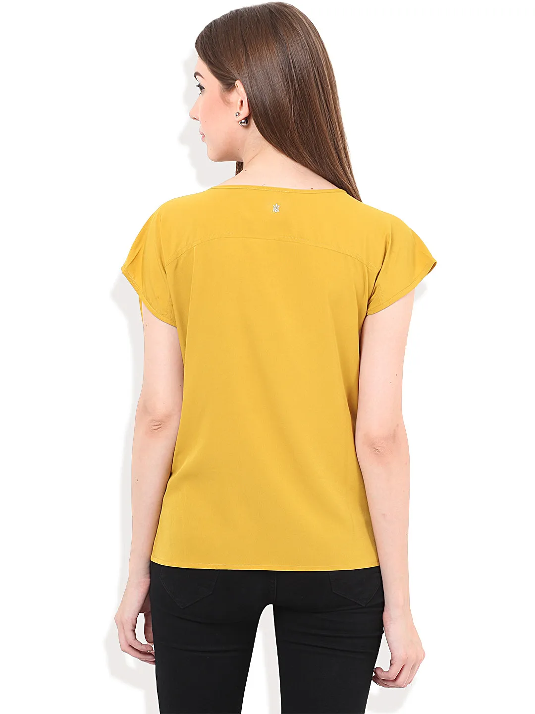 PORSORTE Women's Polyester Solid Yellow Top