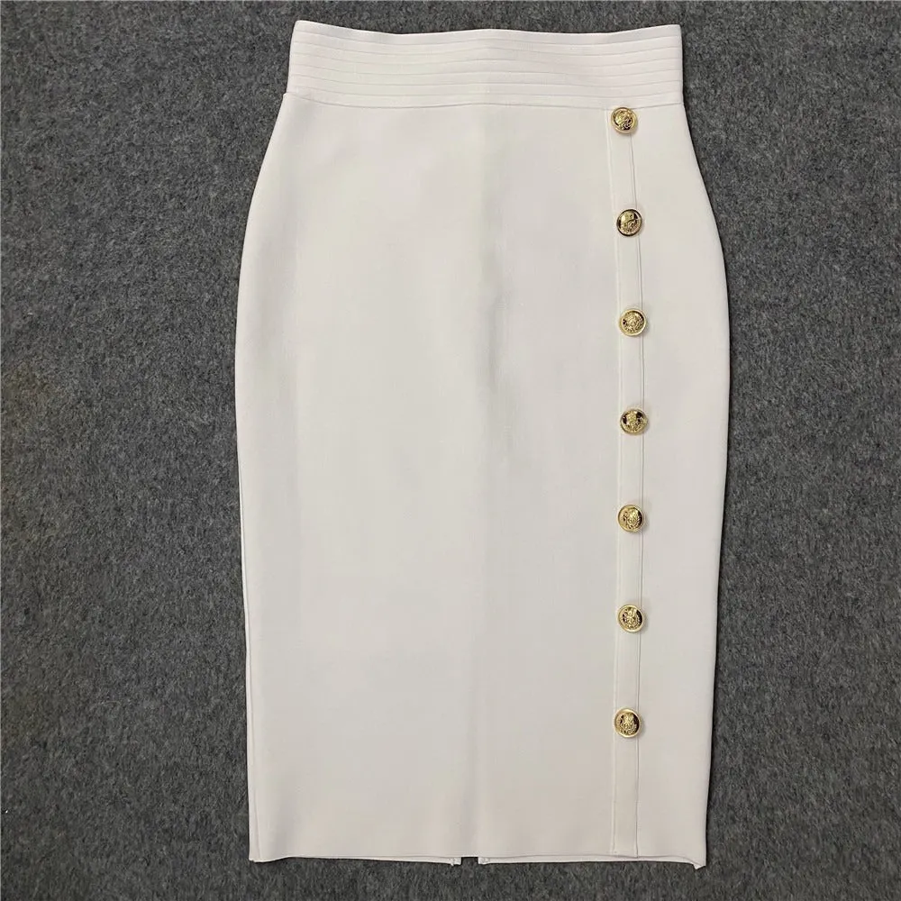 Pre Order:  Solid Single Row Button Bandage Skirt