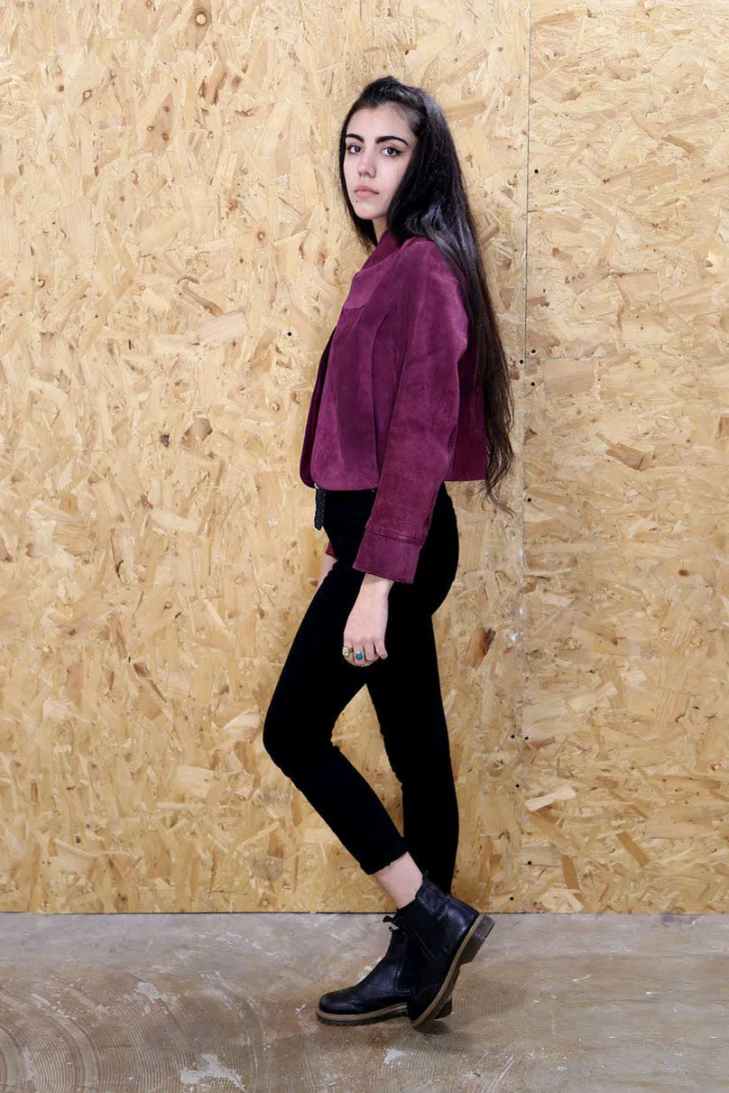 Purple Suede Cropped Jacket