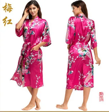 RB015 Satin Robes for Brides Wedding Robe Sleepwear Silk Pijama Casual Bathrobe Animal Rayon Long Nightgown Women Kimono XXXL