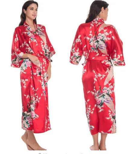 RB015 Satin Robes for Brides Wedding Robe Sleepwear Silk Pijama Casual Bathrobe Animal Rayon Long Nightgown Women Kimono XXXL