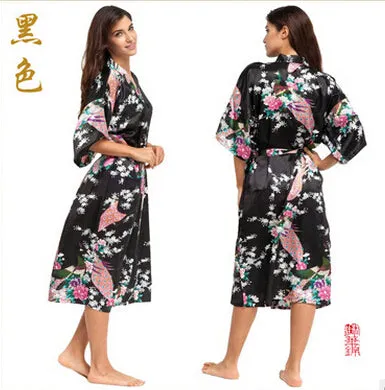 RB015 Satin Robes for Brides Wedding Robe Sleepwear Silk Pijama Casual Bathrobe Animal Rayon Long Nightgown Women Kimono XXXL