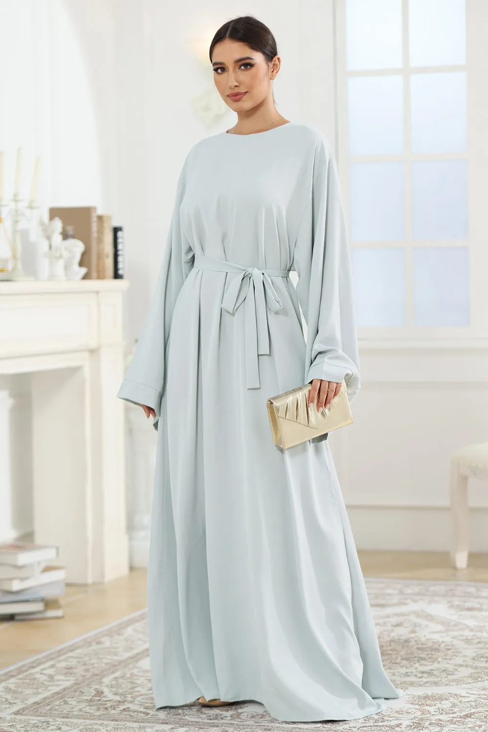 Round Neck Kimono Sleeve Tie Waist Dress