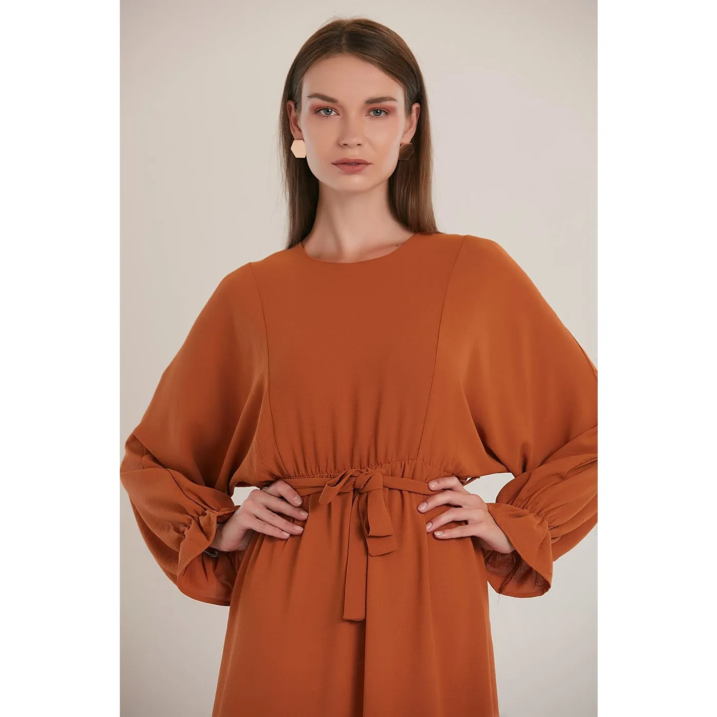 Rust Elastic Loose Long Dress