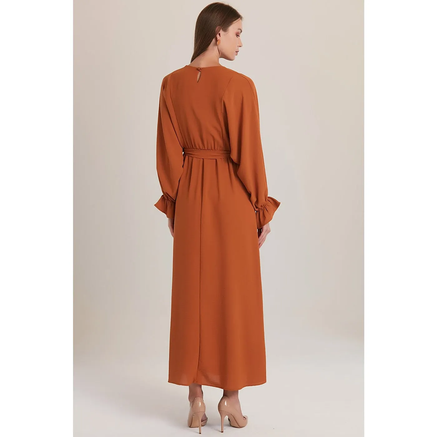 Rust Elastic Loose Long Dress