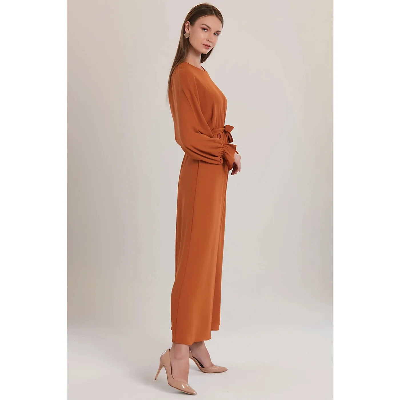 Rust Elastic Loose Long Dress