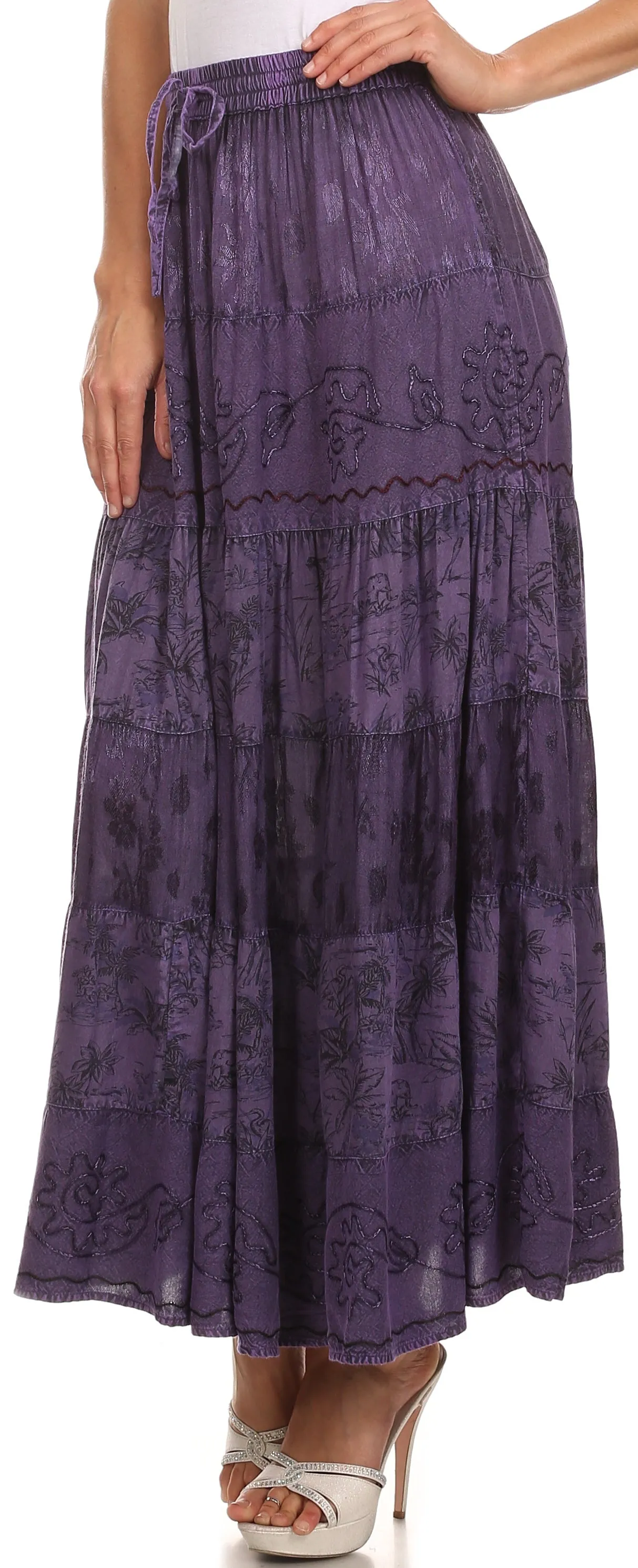 Sakkas Jacquard Floral Gypsy Boho Peasant Skirt