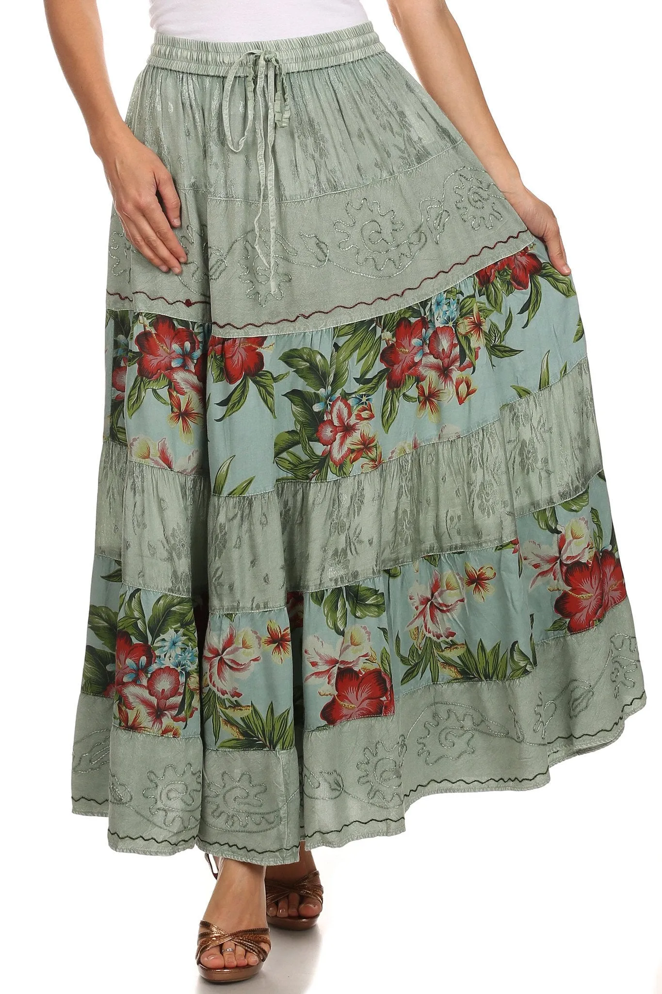 Sakkas Jacquard Floral Gypsy Boho Peasant Skirt