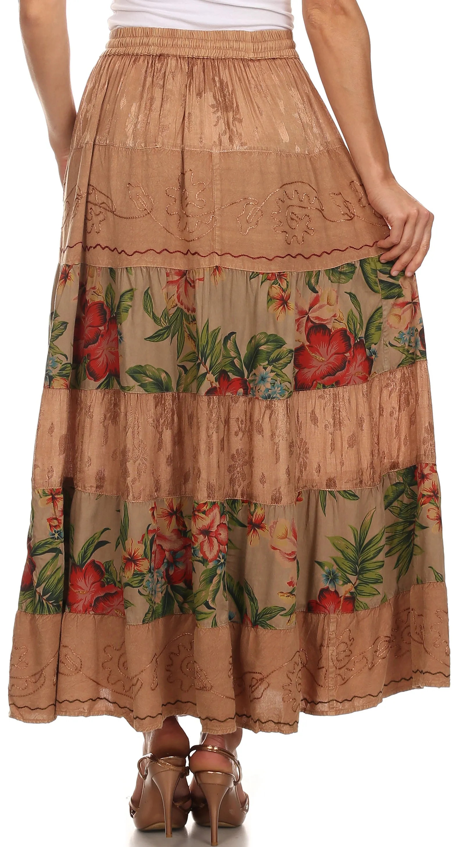 Sakkas Jacquard Floral Gypsy Boho Peasant Skirt