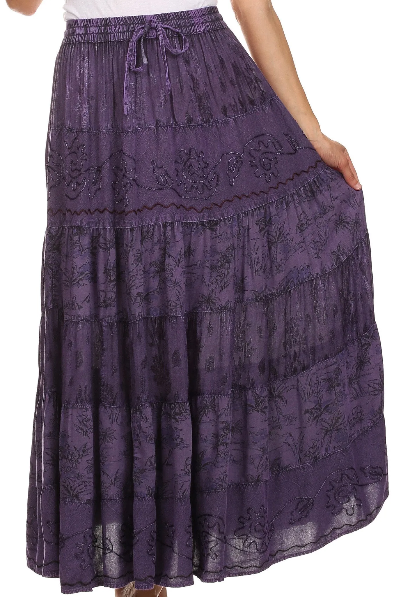 Sakkas Jacquard Floral Gypsy Boho Peasant Skirt