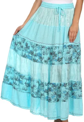 Sakkas Jacquard Floral Gypsy Boho Peasant Skirt