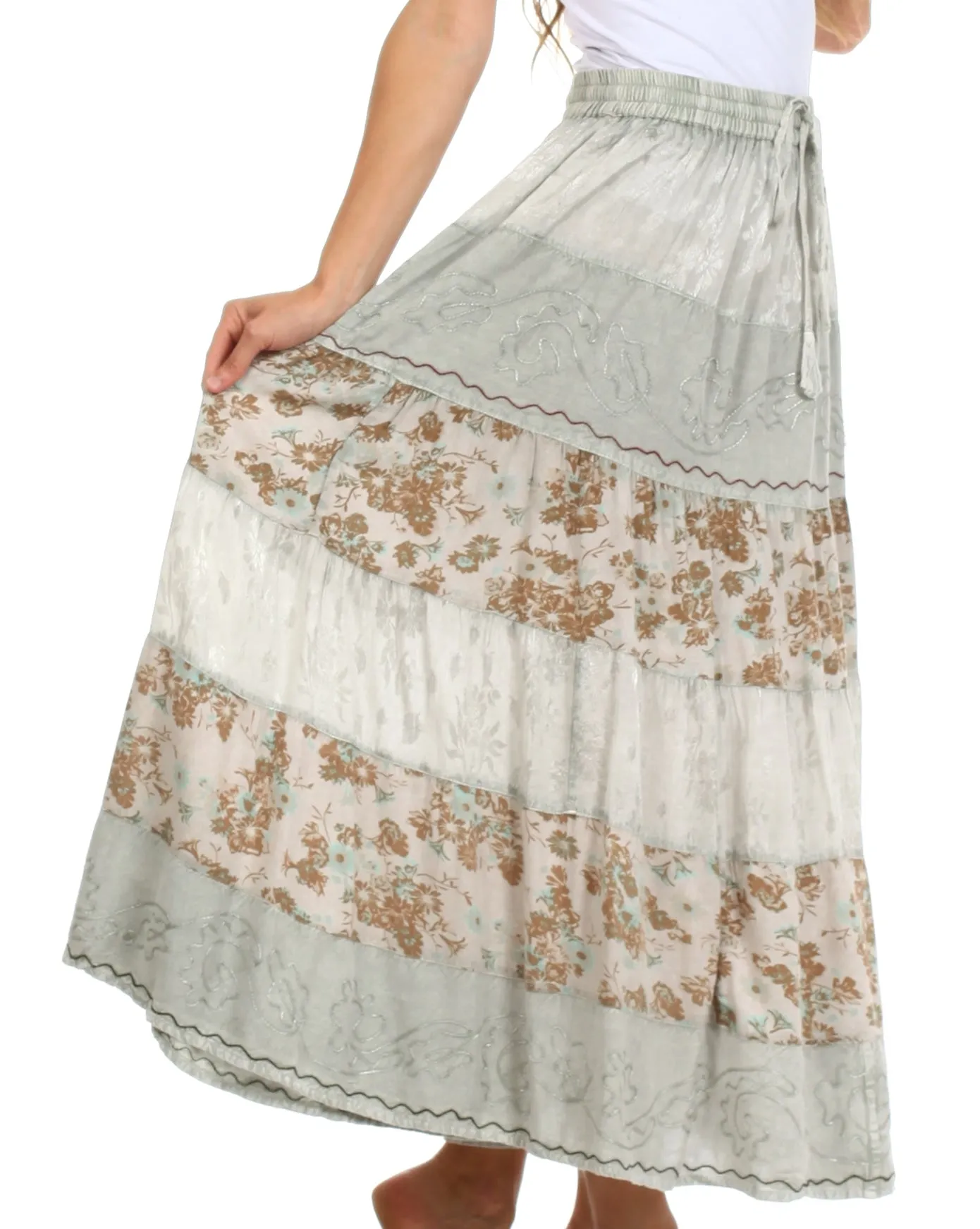 Sakkas Jacquard Floral Gypsy Boho Peasant Skirt