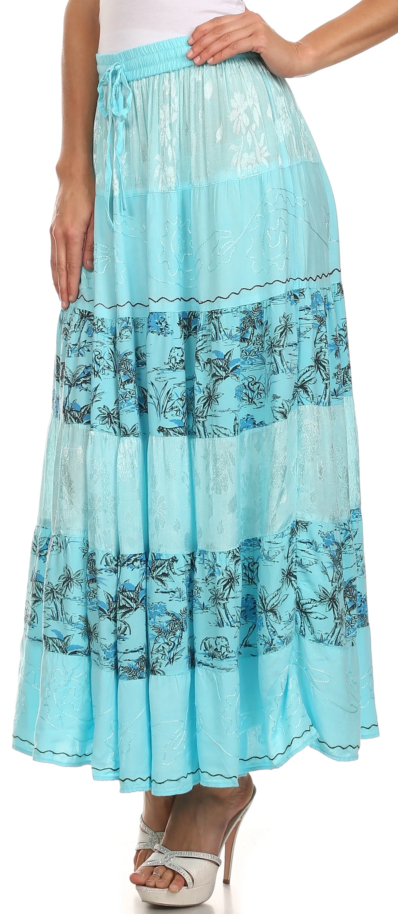 Sakkas Jacquard Floral Gypsy Boho Peasant Skirt