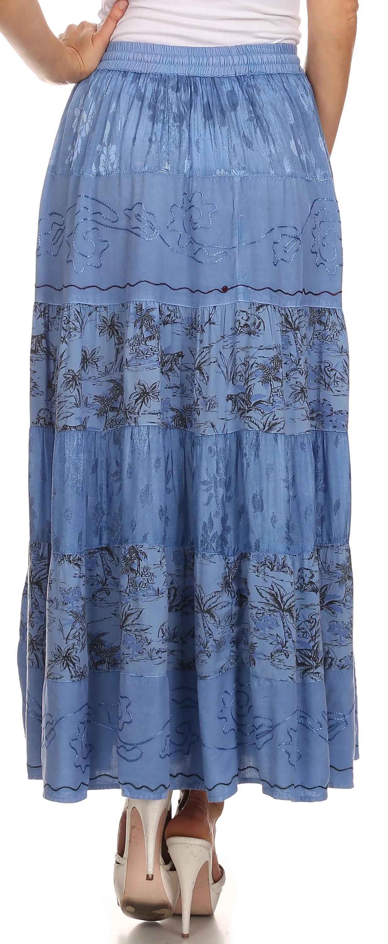 Sakkas Jacquard Floral Gypsy Boho Peasant Skirt