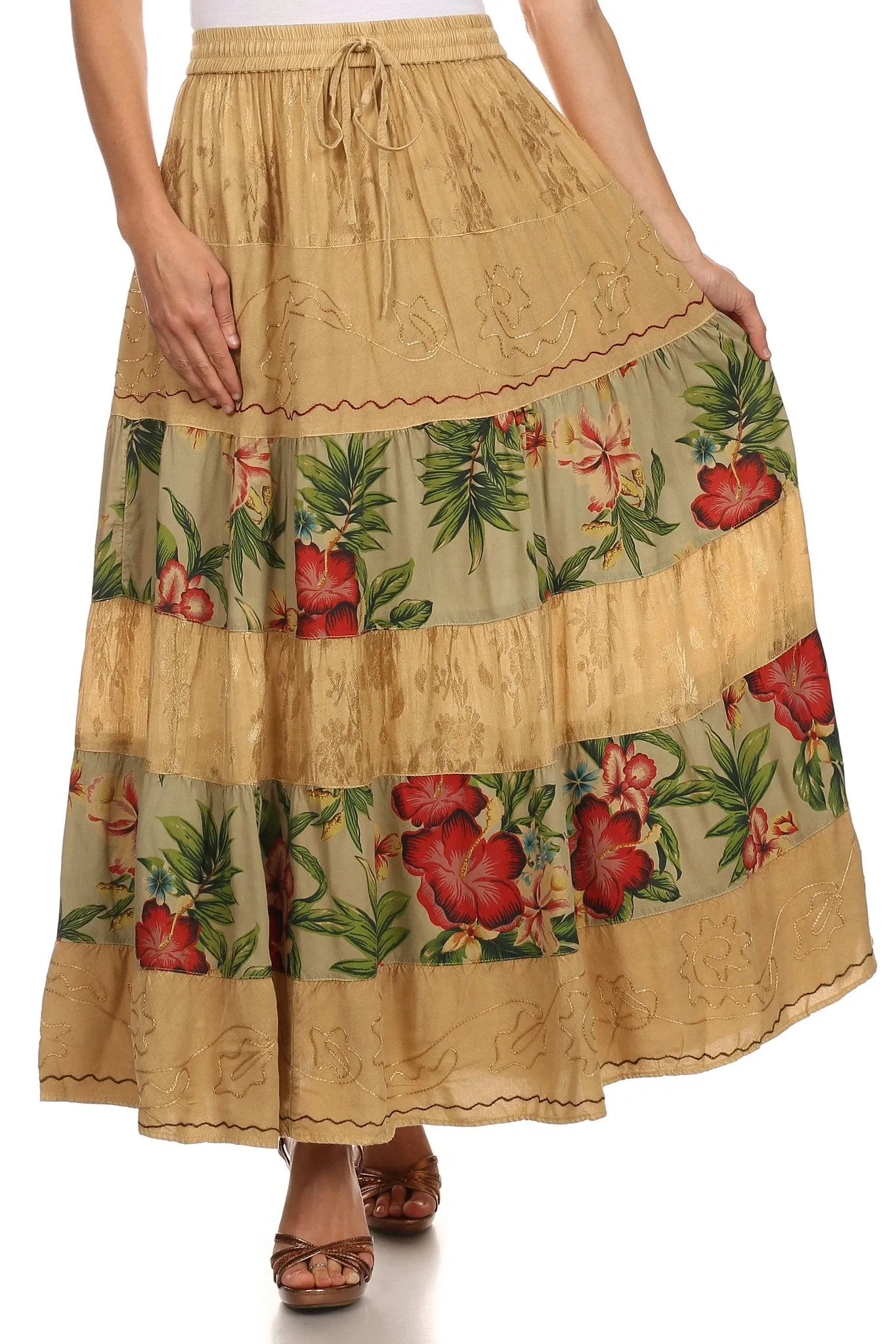 Sakkas Jacquard Floral Gypsy Boho Peasant Skirt