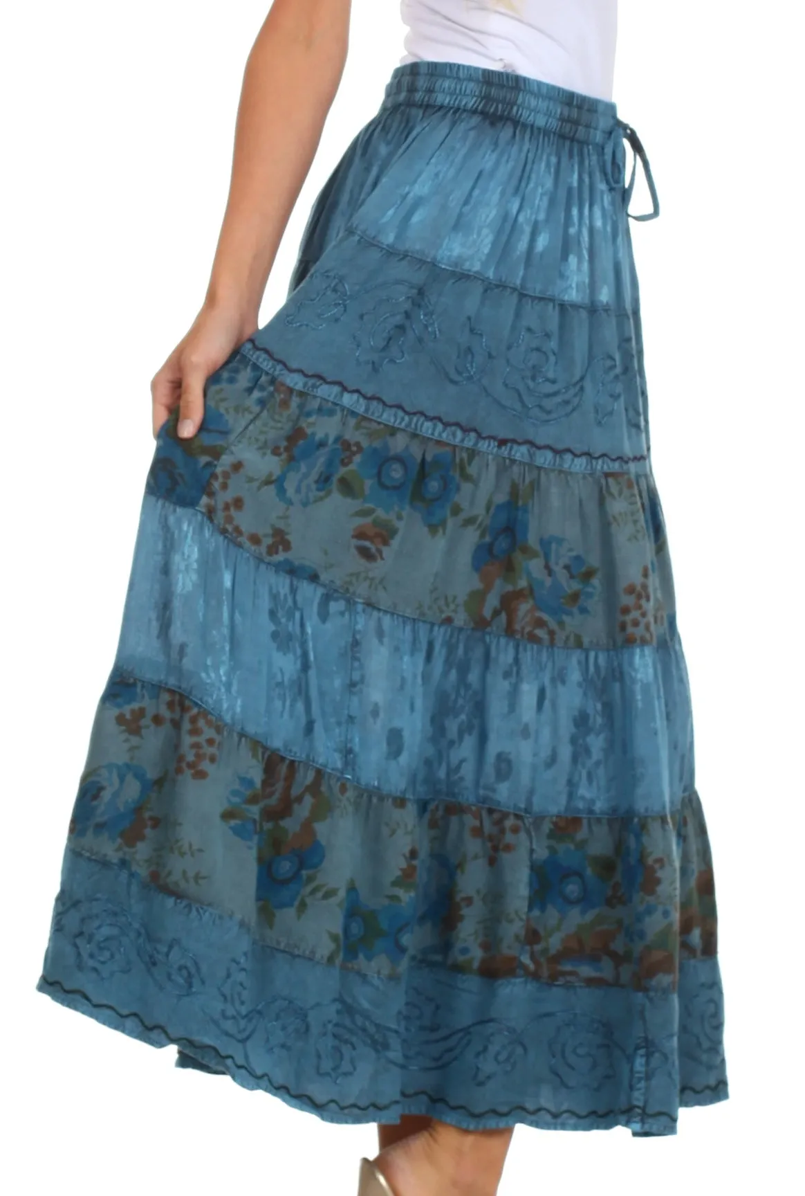 Sakkas Jacquard Floral Gypsy Boho Peasant Skirt