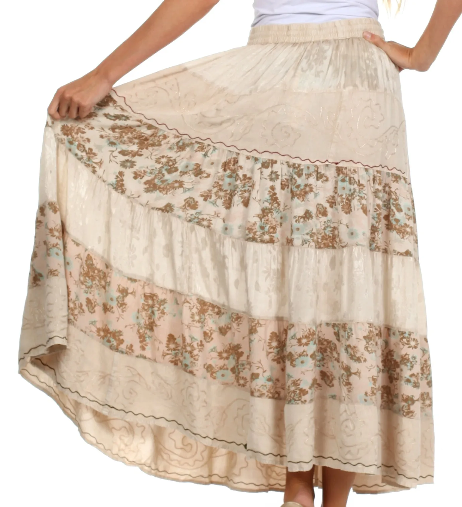 Sakkas Jacquard Floral Gypsy Boho Peasant Skirt