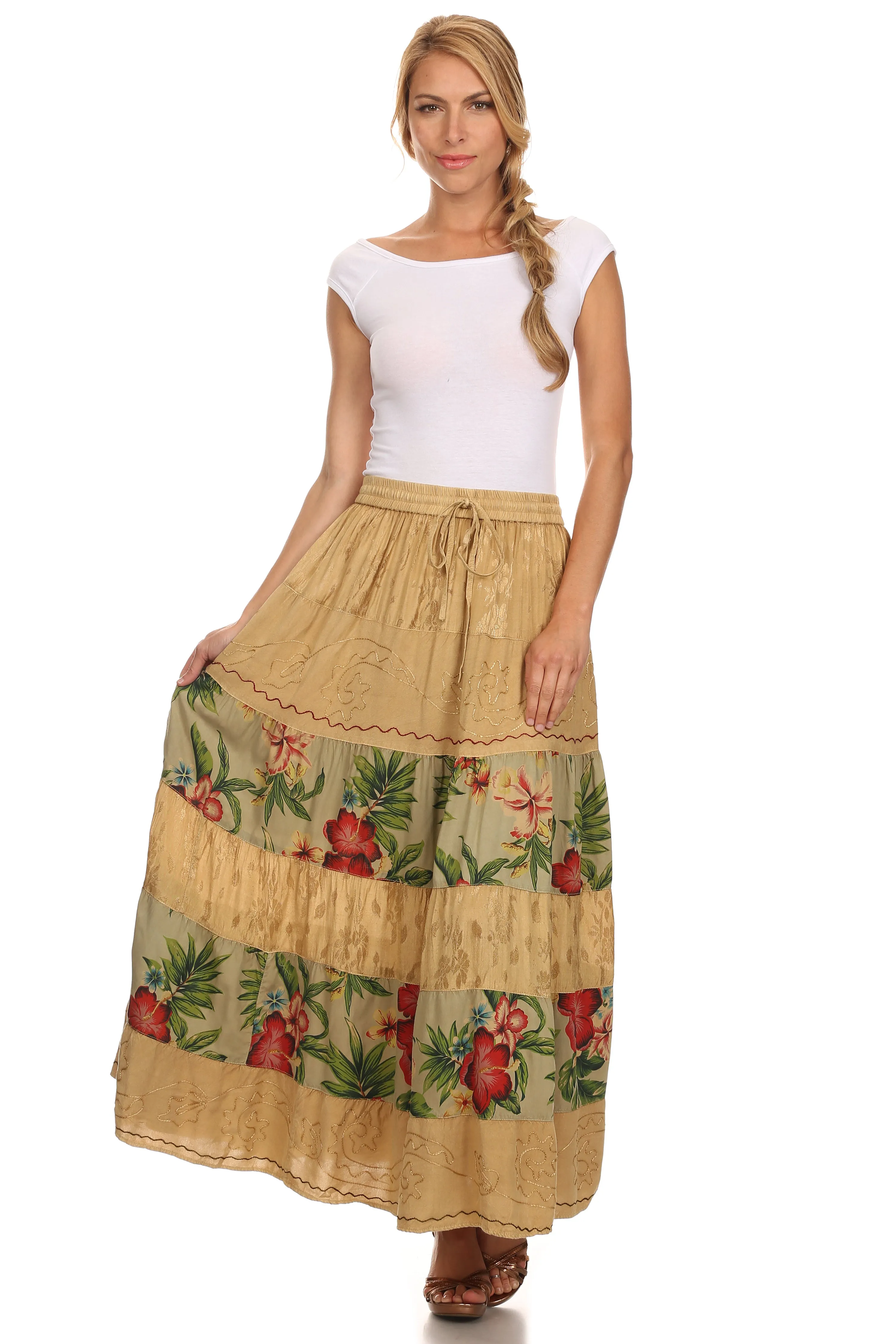 Sakkas Jacquard Floral Gypsy Boho Peasant Skirt