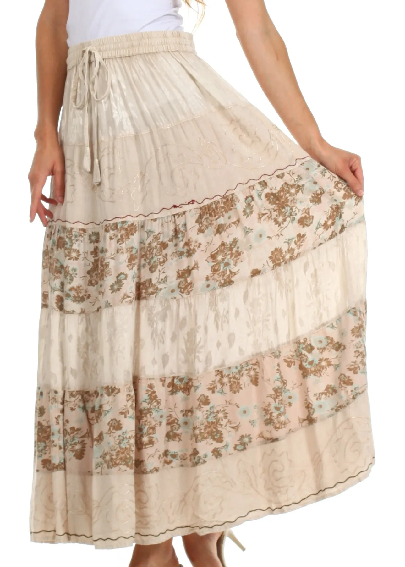 Sakkas Jacquard Floral Gypsy Boho Peasant Skirt