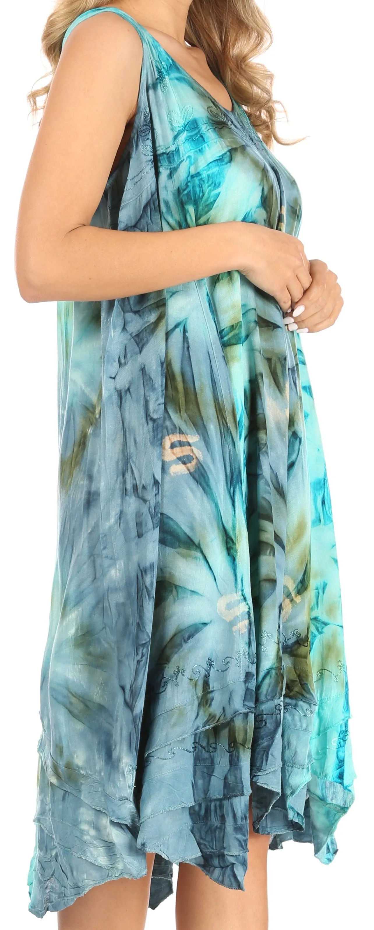 Sakkas Magy Women's Casual Summer Sleeveless Loose Tank Dress Tie-dye Floral Print