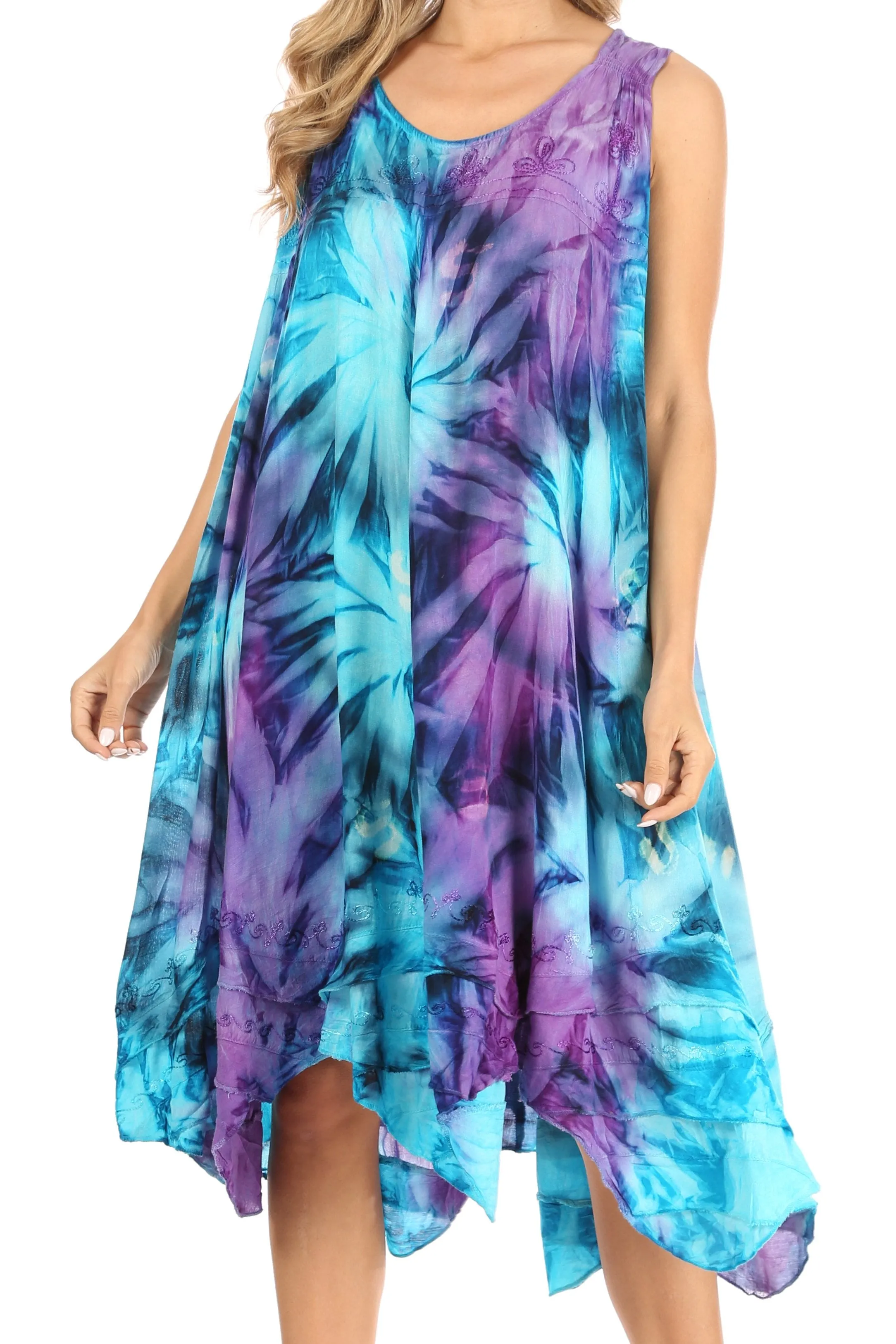 Sakkas Magy Women's Casual Summer Sleeveless Loose Tank Dress Tie-dye Floral Print