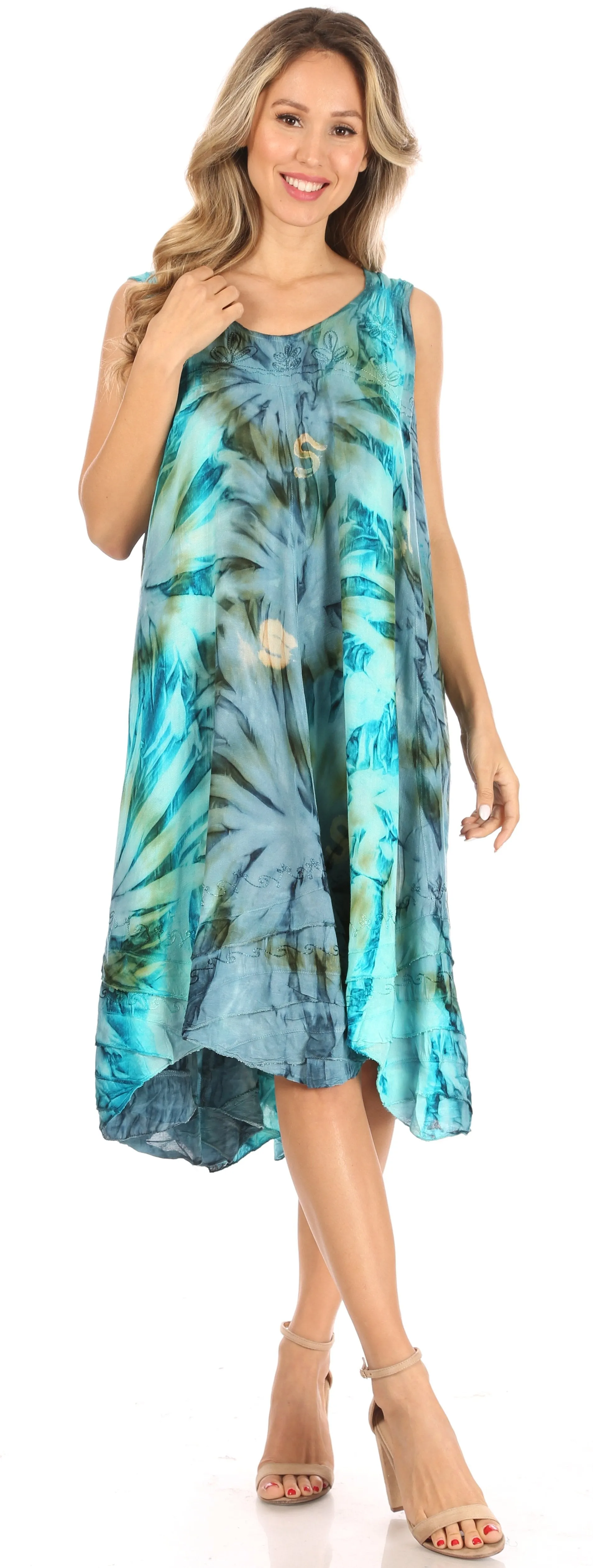 Sakkas Magy Women's Casual Summer Sleeveless Loose Tank Dress Tie-dye Floral Print