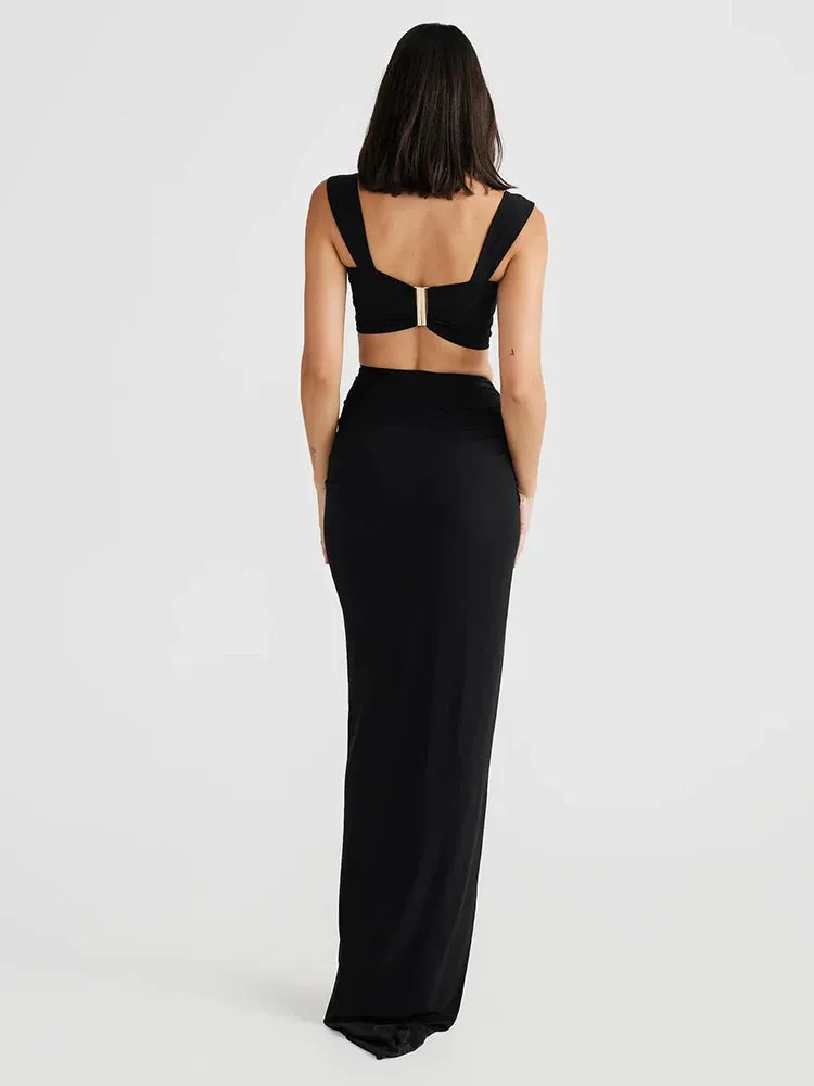 Sexy Party Spaghetti Crop Top Slim Bodycon Summer 2 Piece Dress