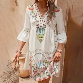 Sexy Vacation Bohemian Floral Short Beach Summer Sun Vintage Mini Dress