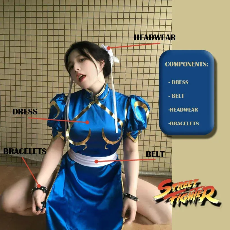 Street Game Li Cheongsam Chinese Qipao Fighter Halloween Chun Cosplay Outfit