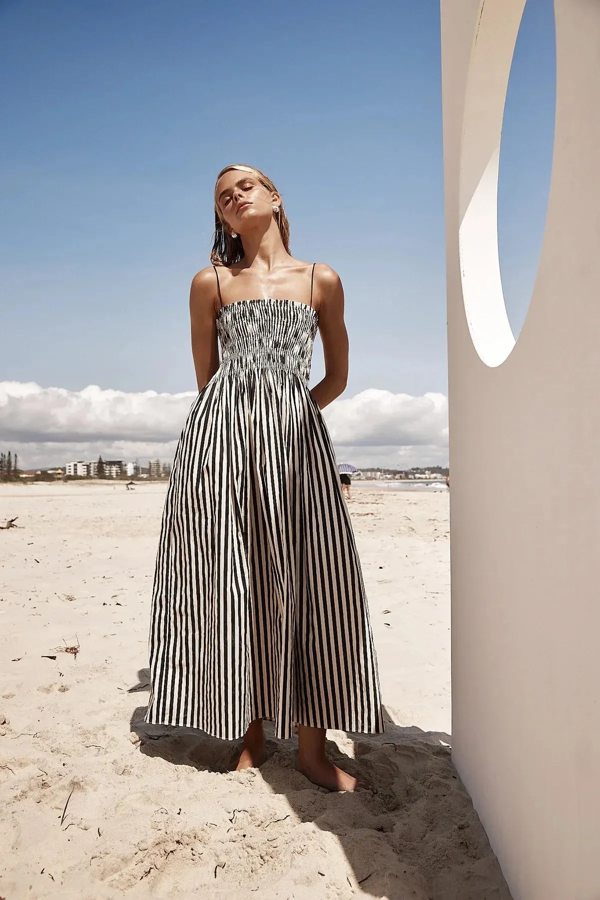 Summer 2024 Beach Holiday Striped Printed Maxi Dress for Women