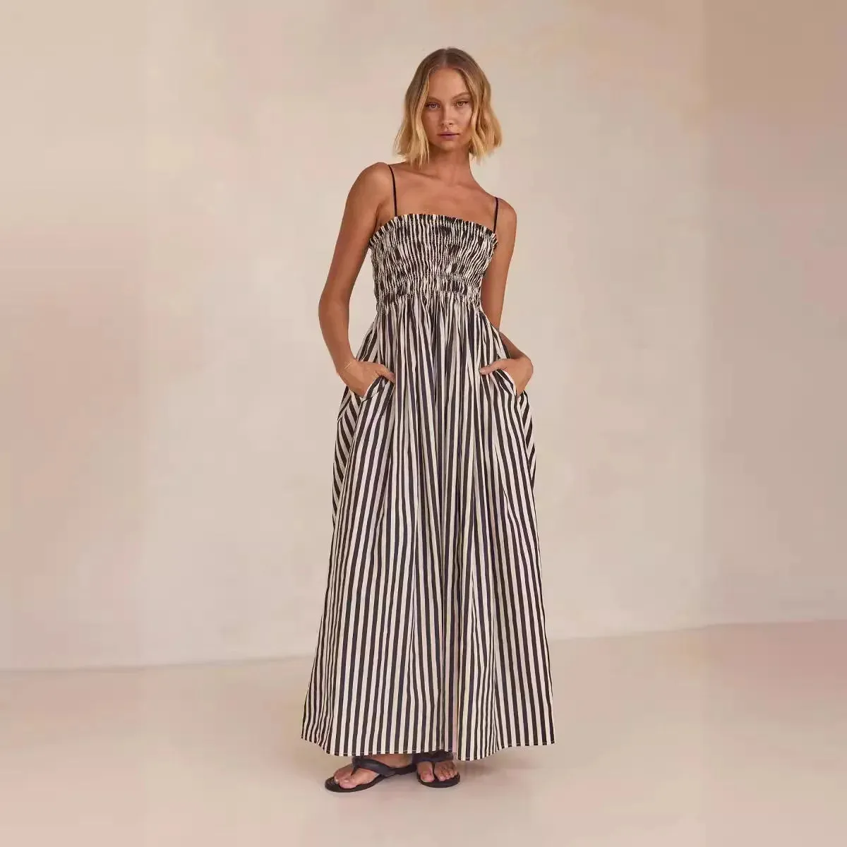 Summer 2024 Beach Holiday Striped Printed Maxi Dress for Women