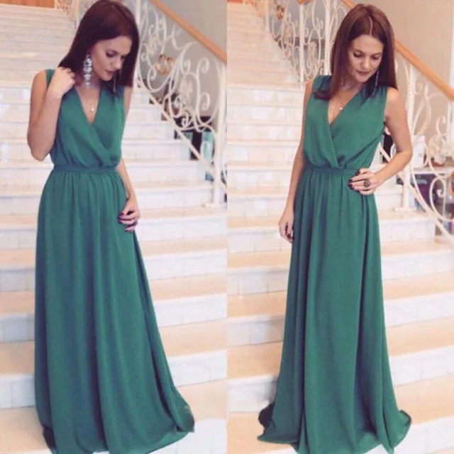 Summer Women dress Sexy Long Party Dresses 2016 Sleeveless Elegant Casual Pleated Chiffon Maxi Dress Vestido robe New Plus Size