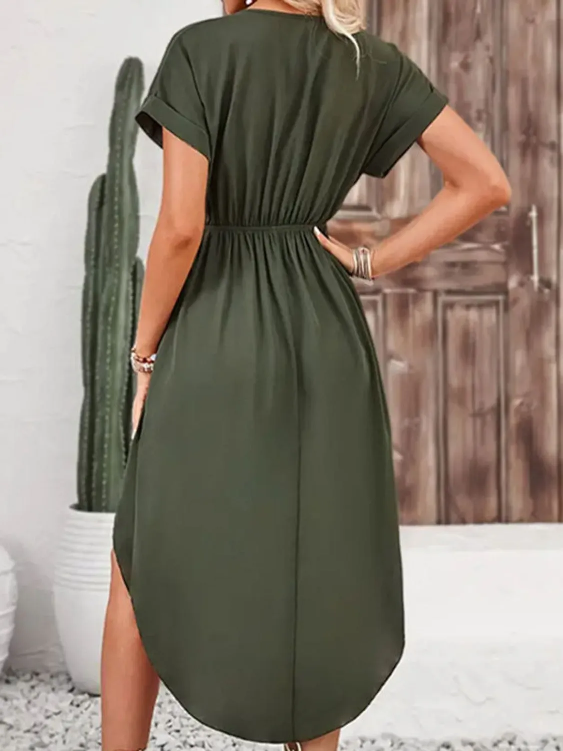 Tied Surplice Short Sleeve Dress