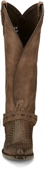 Tony Lama 15" Brown Lottie Snake Print Western Fashion Snip Toe Boots for Women