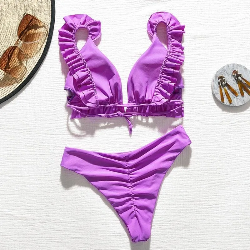 Triangle Ruffle Bikini Set